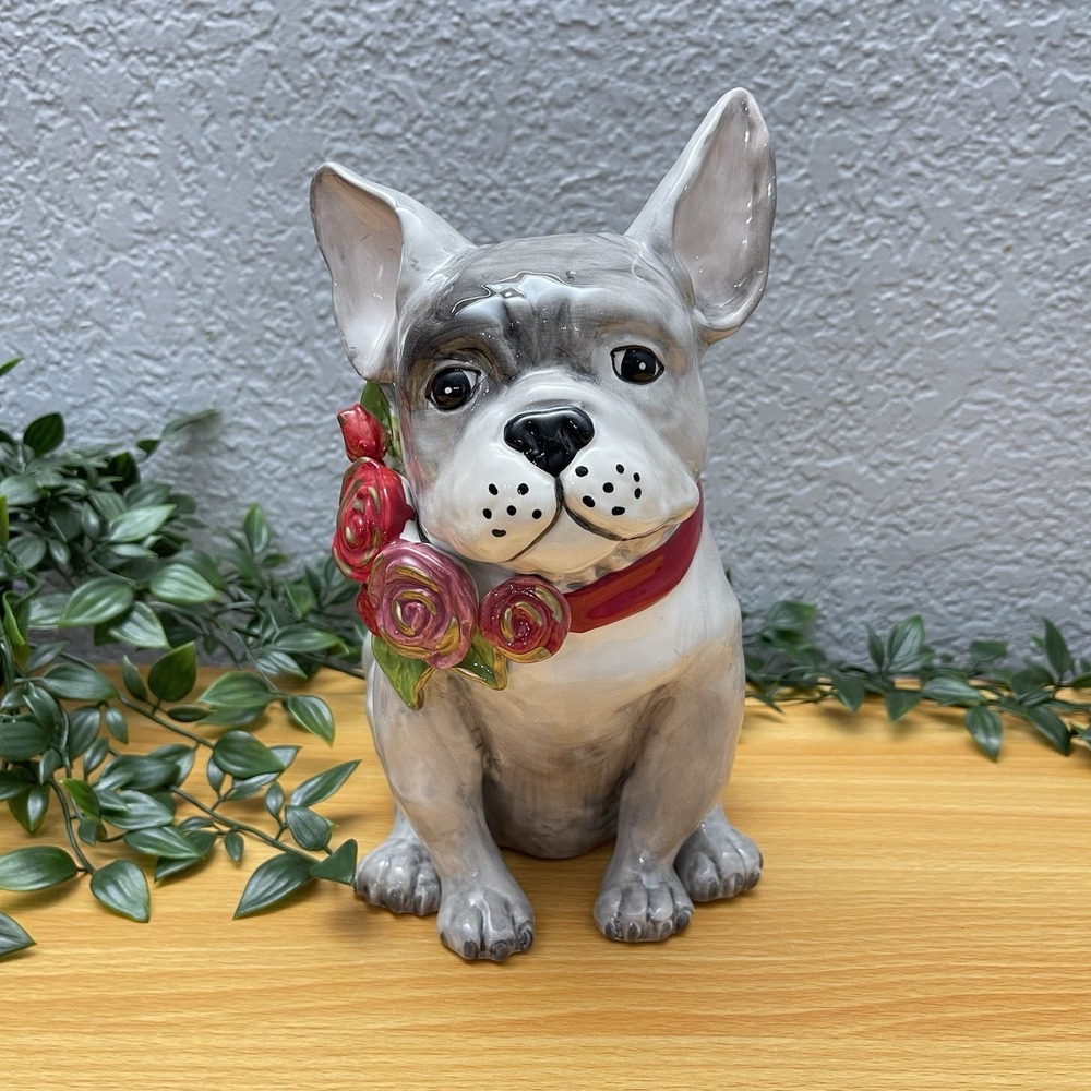 Blue Sky Clayworks French Bulldog Figurine Frenchie Rose Flower Collar Valentine